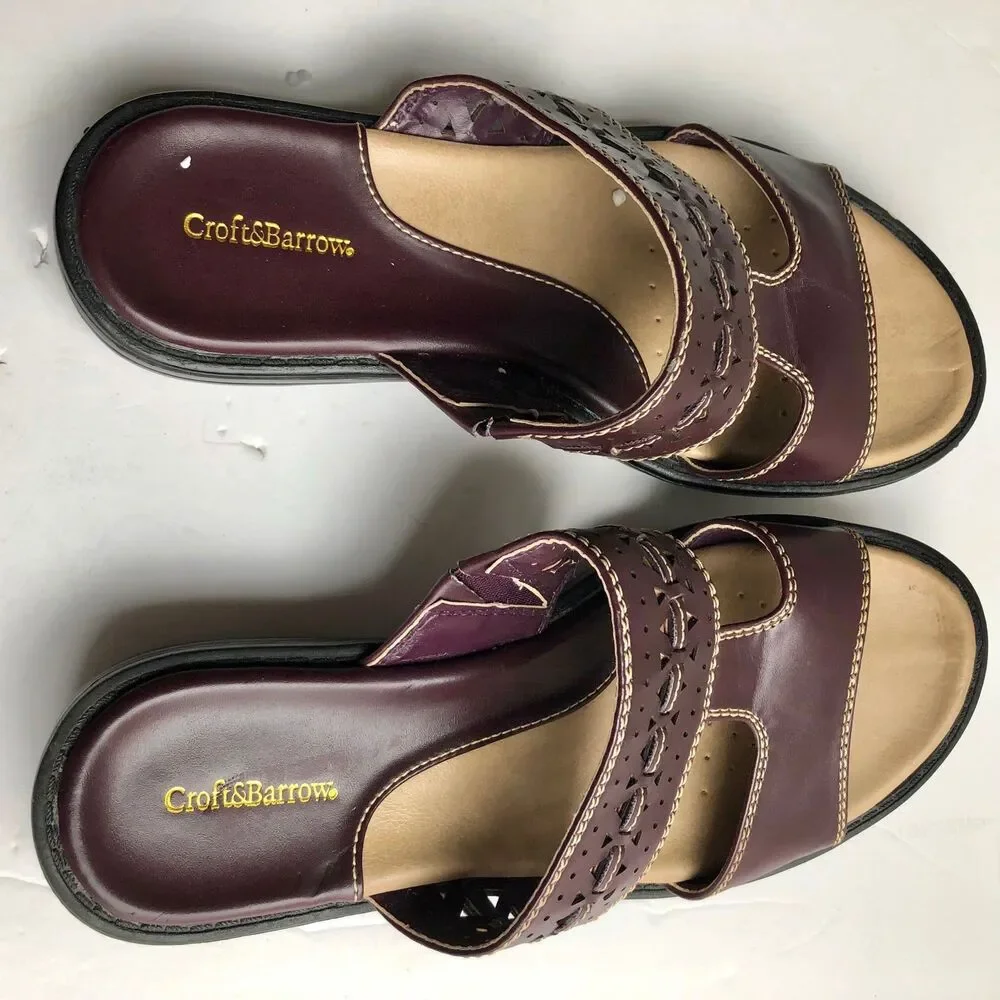 Croft & Barrow Women's Sandals Slides Size 6 M Dark Brown Ortholite Insoles